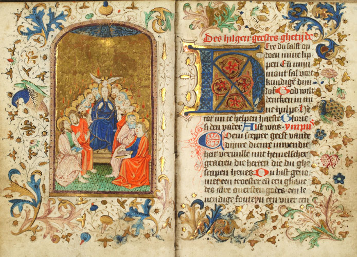 Afbeelding van een middeleeuws manuscript met daaronder de button naar de deelcollectie Middeleeuwse handschriften tot 1601
